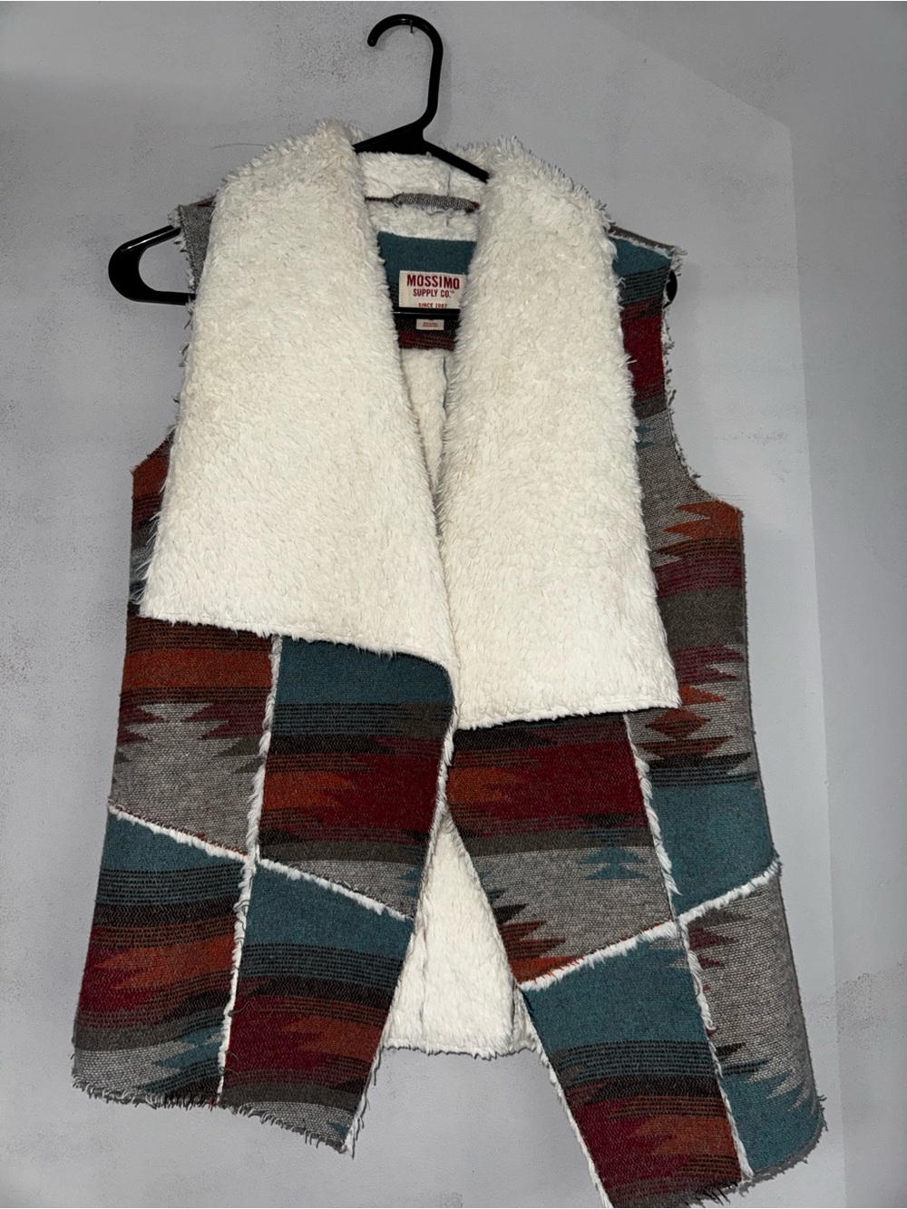 Mossimo Supply Co. Cream, Teal & Rust Aztec Sherpa Patchwork Vest